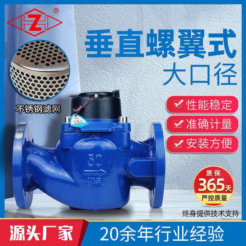 WS垂直螺翼大口径仪表机械水表法兰水平铜芯干式铸铁蓝壳商用