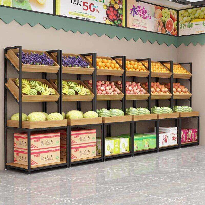 超市水果货架展示架多功能水果货架蔬菜架子钢木架水果店中岛商用