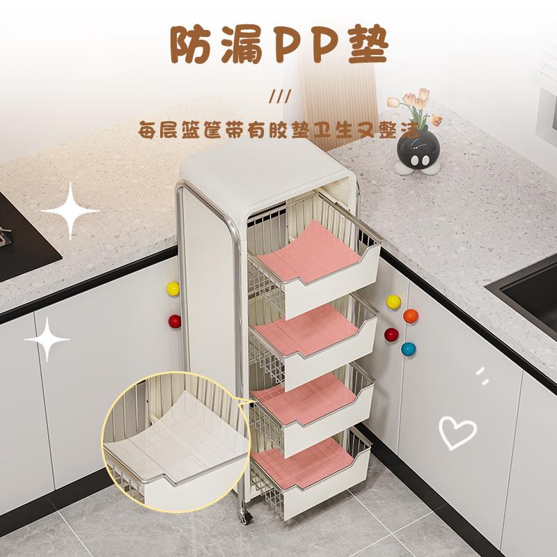 厨房蔬菜置物架落地多层家用水果收纳筐多功能抽拉式储物柜小推车