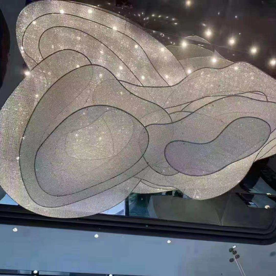 水晶网花酒店商业中心大堂工程灯具售楼荷叶水晶吊灯非标高端