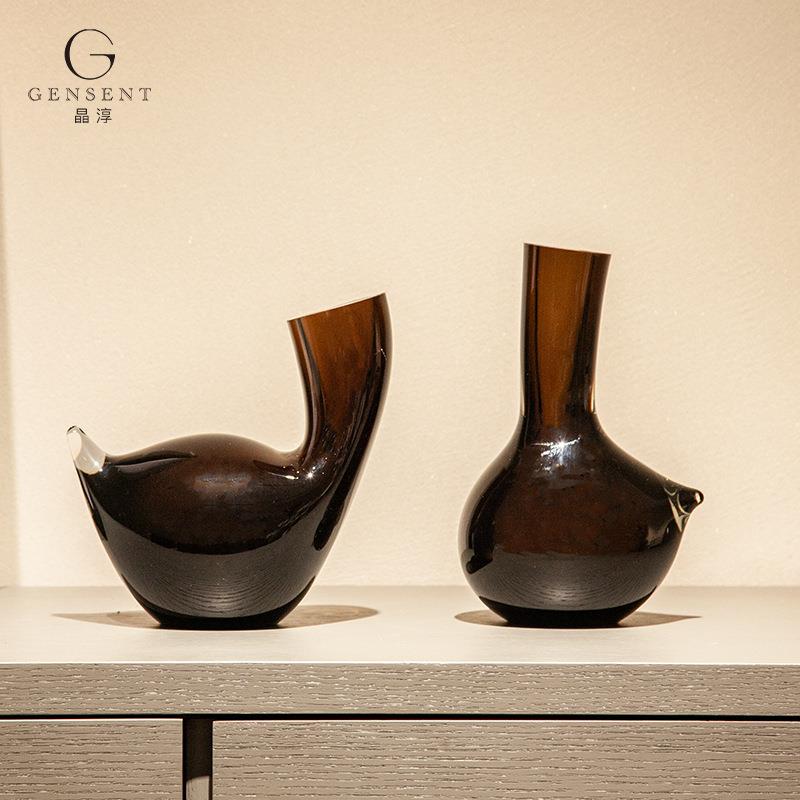 晶淳个性独特造型多功能花瓶摆件首饰收纳展示台手工玻璃艺术创意
