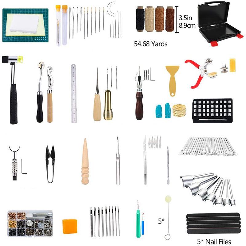 亚马逊 273件皮革工具套件切割垫锤子针扣 铆钉缝纫 皮革工艺套装