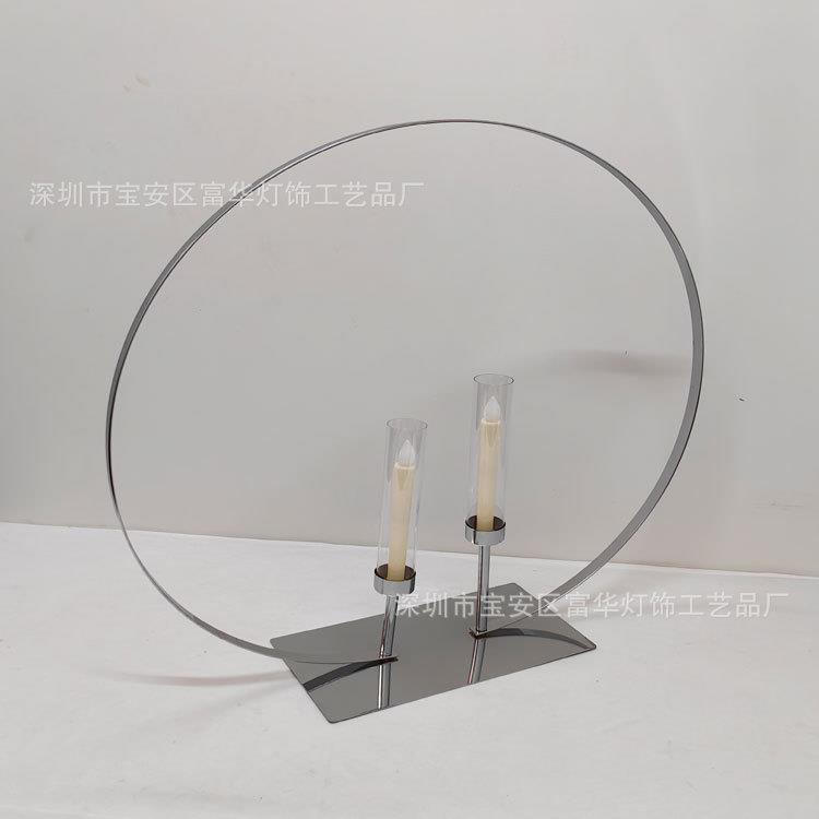 跨境创意婚庆道具铁艺烛台摆件 婚礼派对活动装饰圆形桌面2头烛台