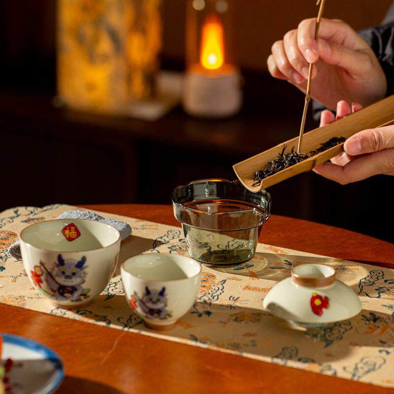 龙年旅行茶具中式快客杯盖碗一壶两杯户外套装创意功夫专用泡茶杯