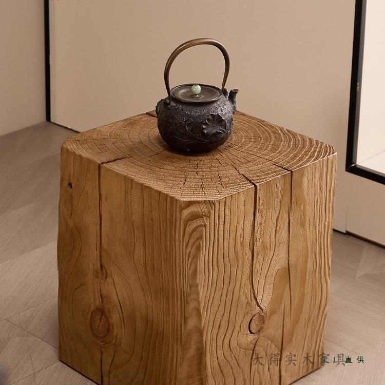 原木墩子酒店组合茶几实木边几民宿树桩底座木桩根雕摆件方形坐凳