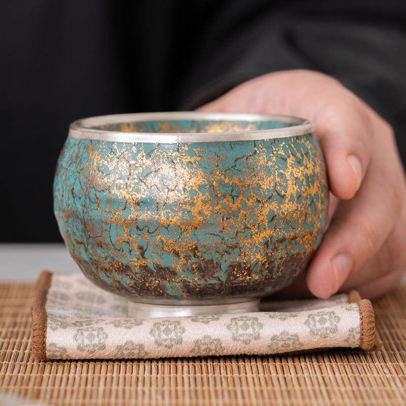 常青釉金银彩杯子总裁杯陶瓷茶杯纯手工日式个人专用主人杯品茗杯