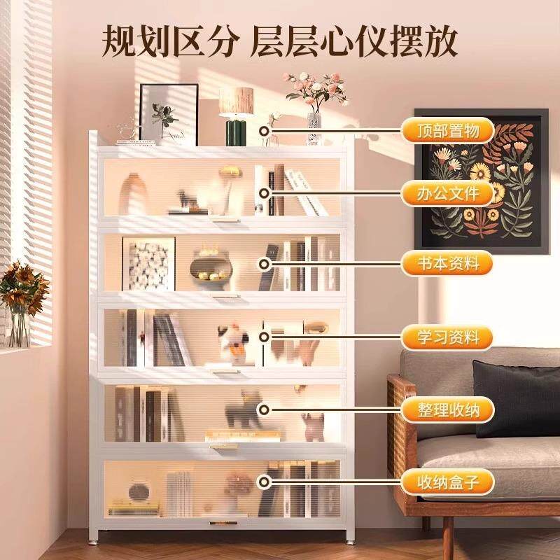 钢制书柜带门儿童书架防尘储物柜客厅展示柜铁艺卧室置物架收纳柜