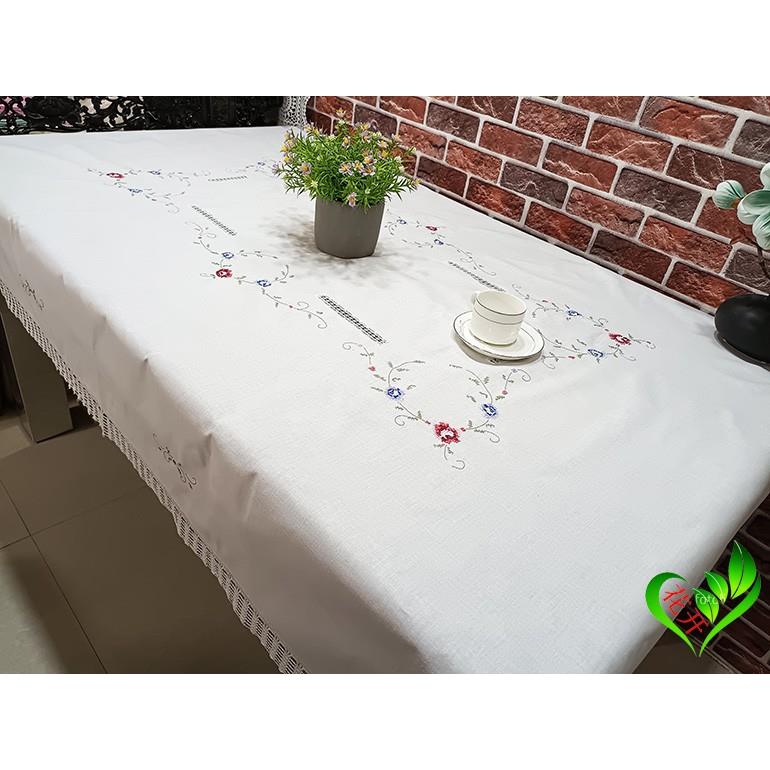 原单 白色 十字绣花蕾丝花边餐桌布台布 刺绣茶几布盖巾