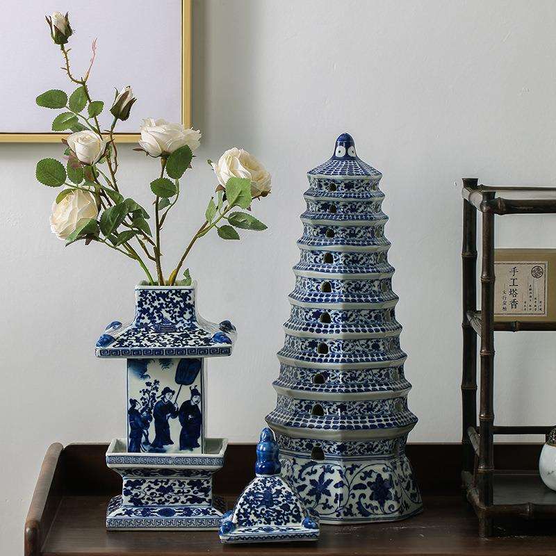 景德镇陶瓷器文昌塔现代中式玲珑宝塔摆件仿古10层酒柜玄关博古架