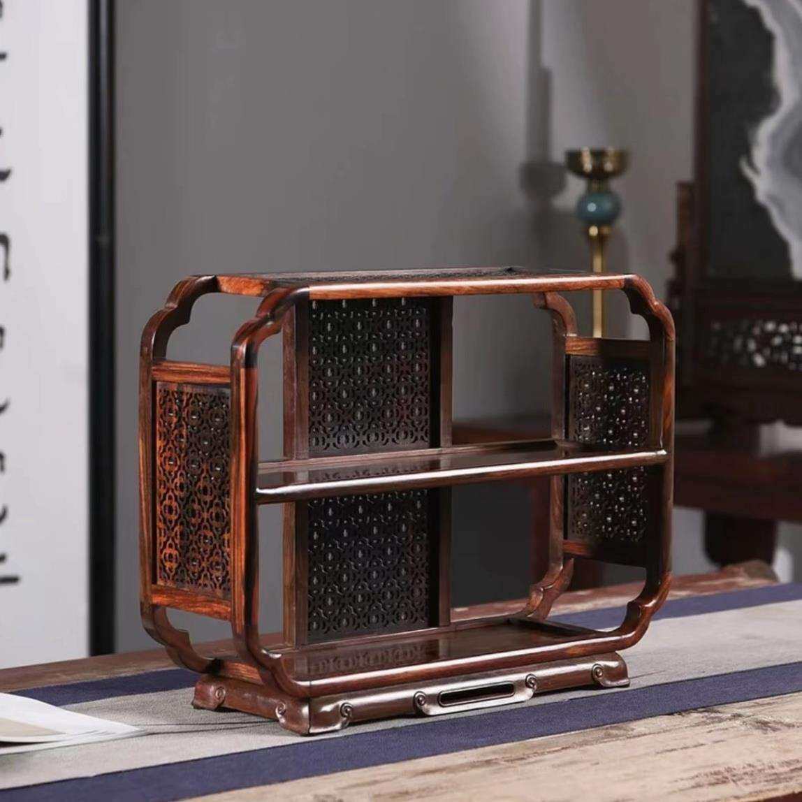 家居置物架大红酸枝交趾黄檀-收纳架博古架小摆件文玩古董展示架