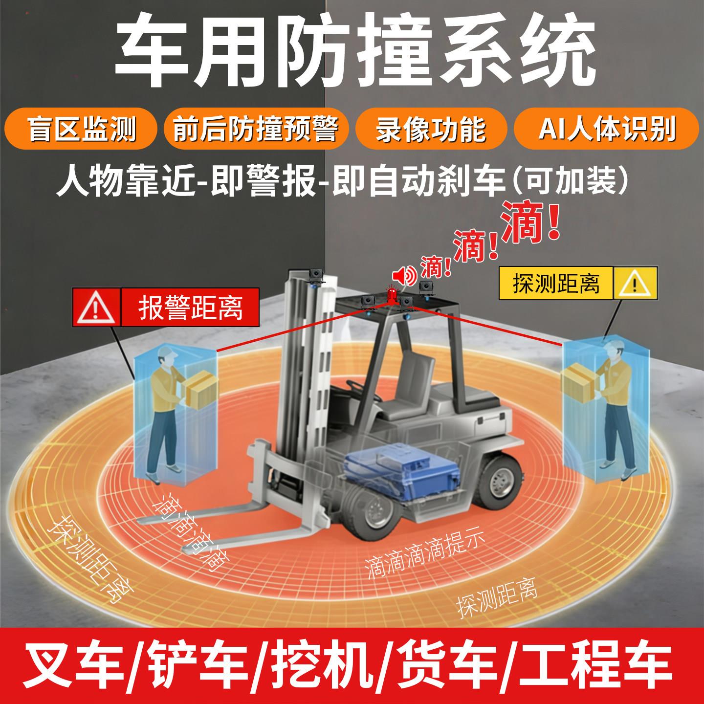 AI防撞报警系统工程车盲区监控 带夜视摄像头倒车系统