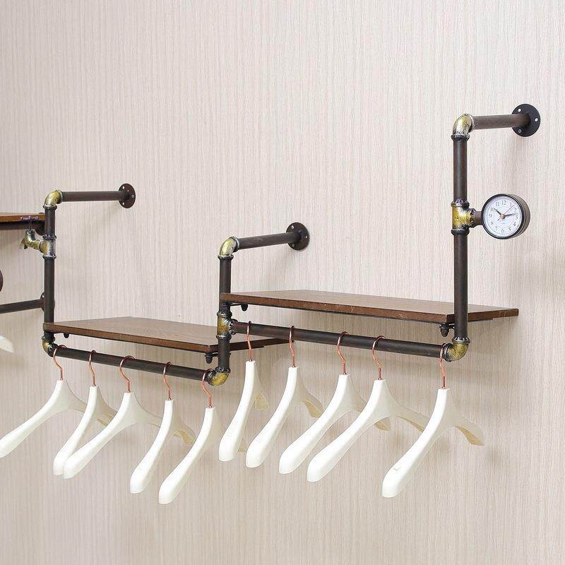 美式复古工业风置物架 创意服装店时尚服装展架铁艺水管一字隔板