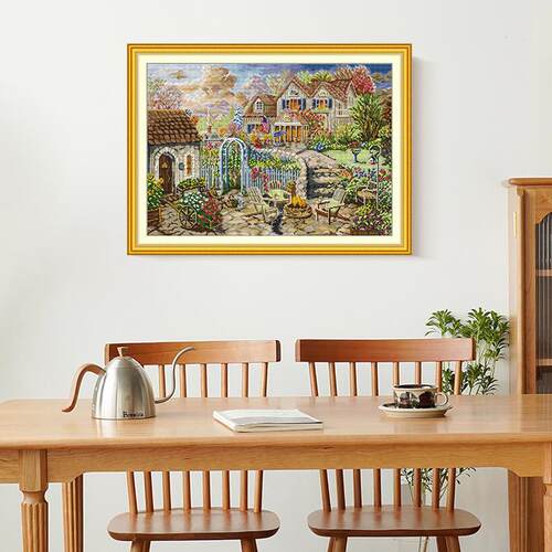 NKF新款 十字绣线绣彩色家居系列 花园庭院 客厅装饰画手工装饰品