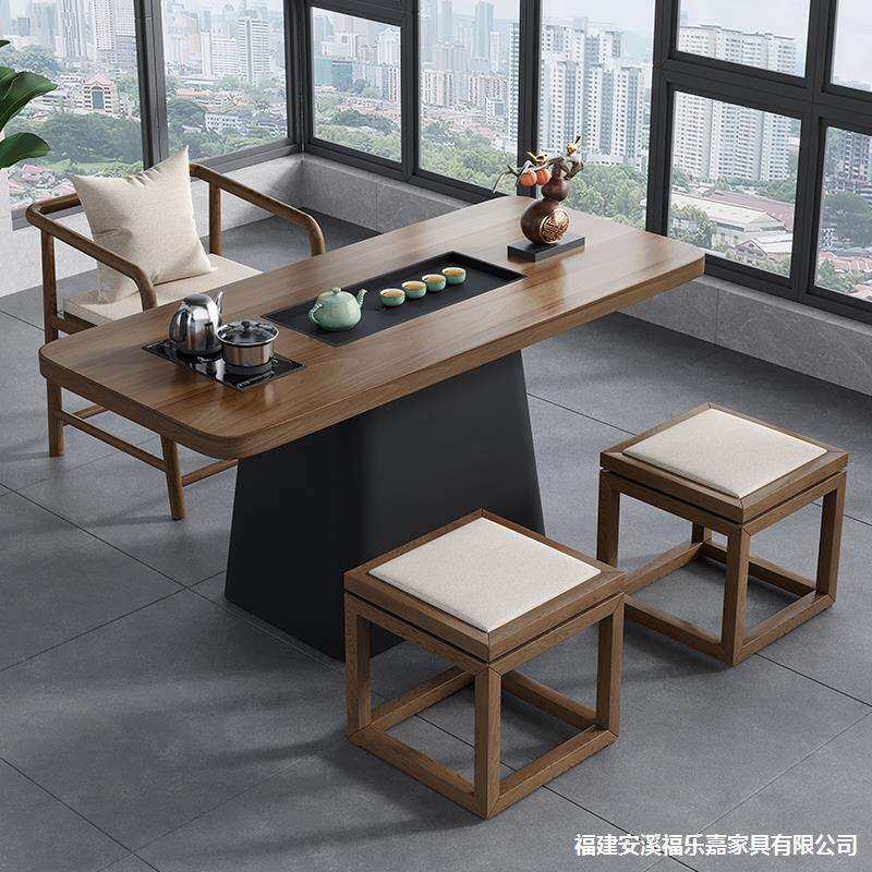 现代简约小户型阳台实木茶桌椅组合茶盘烧水一体家用茶台
