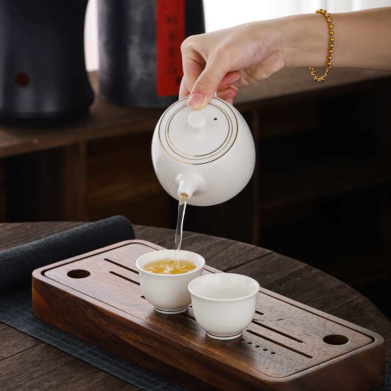 羊脂玉白瓷中式禅意写字泡茶壶过滤茶水器家用功夫单个泡茶壶