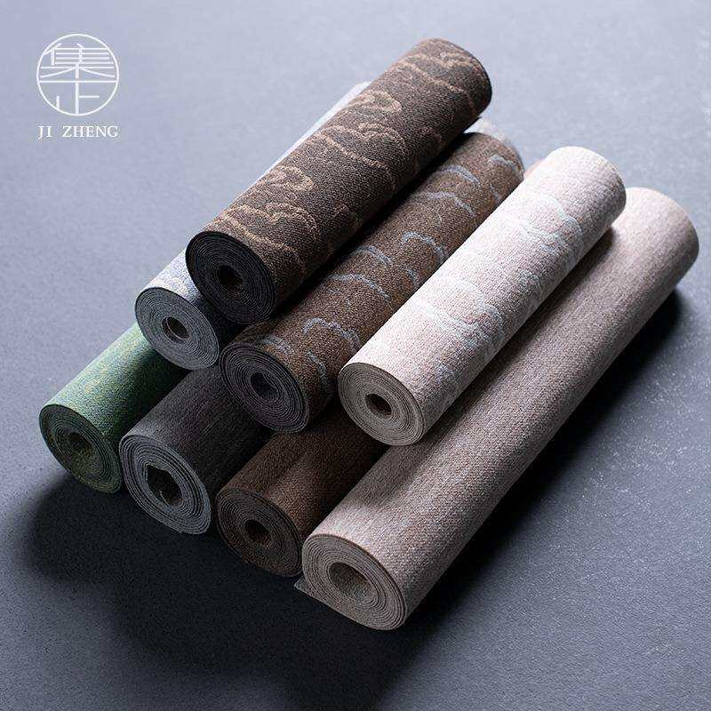中式清雅麻纤维防水茶席双层套装棉麻布茶台干泡桌旗茶布艺茶桌垫