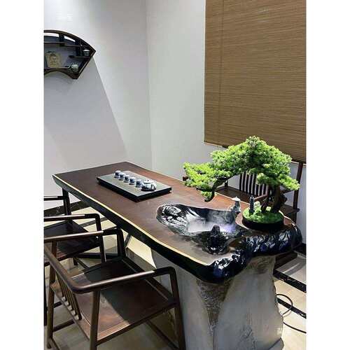 新中式流水茶桌椅组合养鱼景观循环一体禅意功夫泡茶台实木大板桌