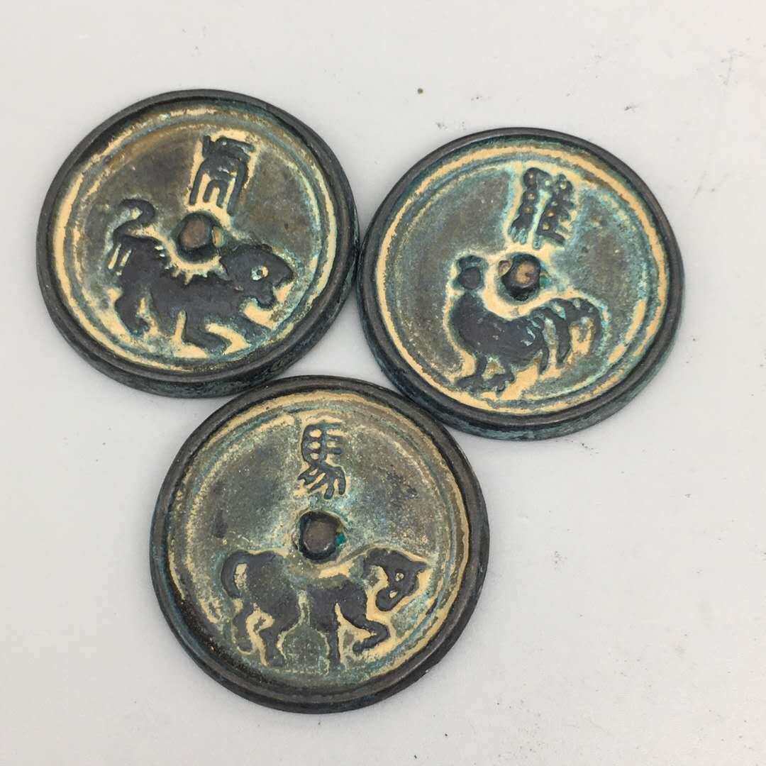 厂家古玩工艺品收藏铜器仿古做旧（十二生肖绿绣铜镜 成套）