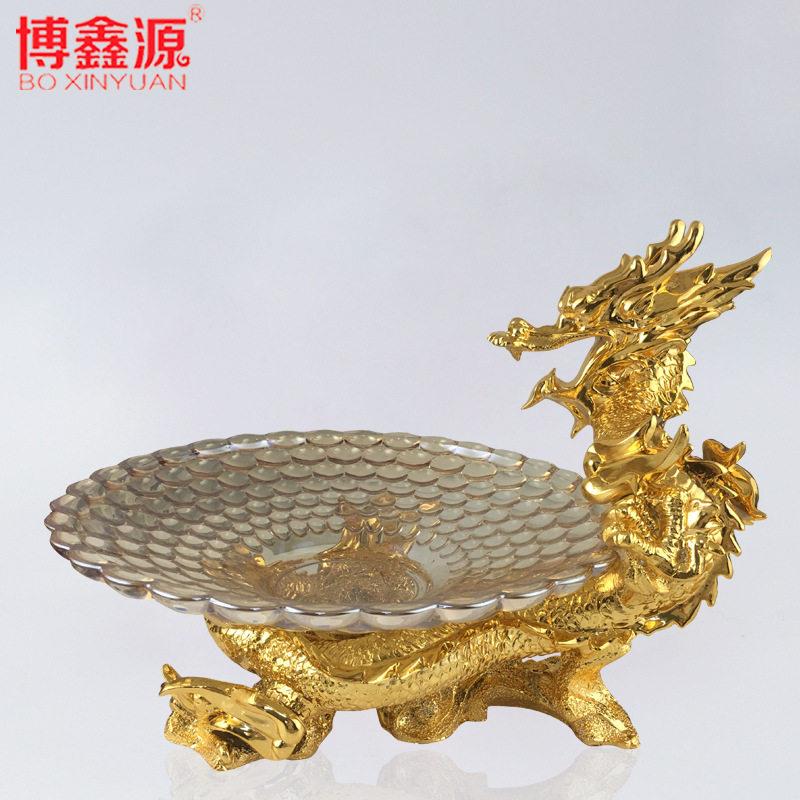 龙凤果盘座 树脂欧式ktv大水果盘 电镀实心龙家居饰品摆件工艺品