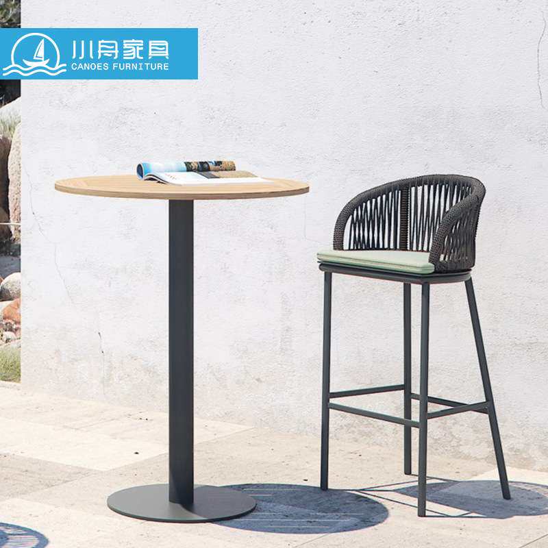 户外藤编吧椅简约高脚凳室外别墅露天酒吧民宿绳编金属吧凳吧台椅