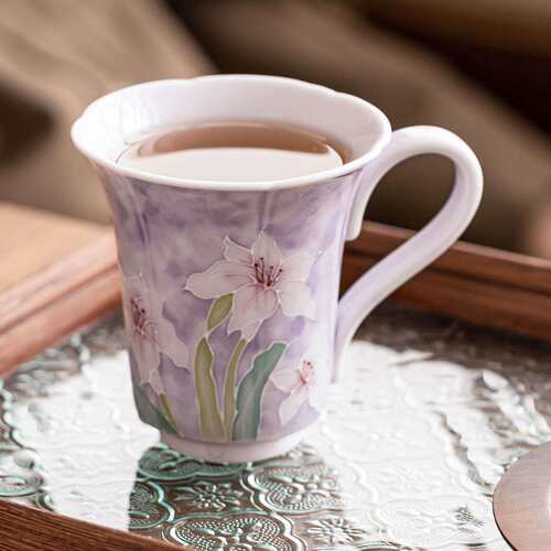 极素手绘紫百合咖啡杯浓缩茶咖杯精致下午茶杯子陶瓷杯碟意式欧式
