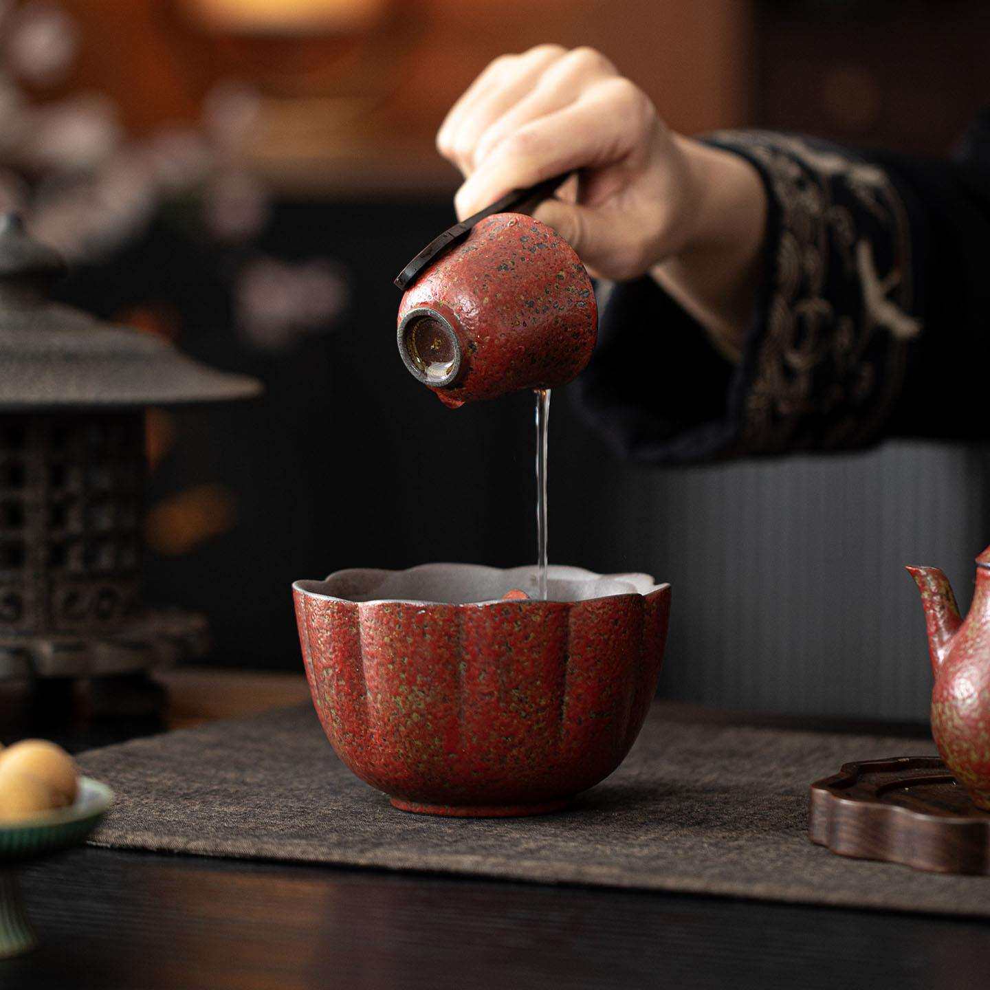 满山红莲花茶洗中式窑变陶瓷建水家用复古茶渣缸废水桶茶具配件