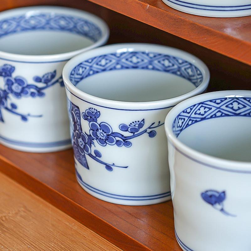 进口有田烧陶瓷猪口杯日式复古水墨风茶杯家用青花瓷主人杯手握杯