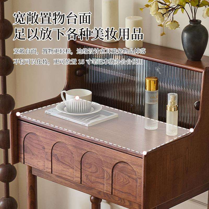 法式中古风实木小钢琴梳妆台小户型卧室复古化妆桌化妆台收纳一体