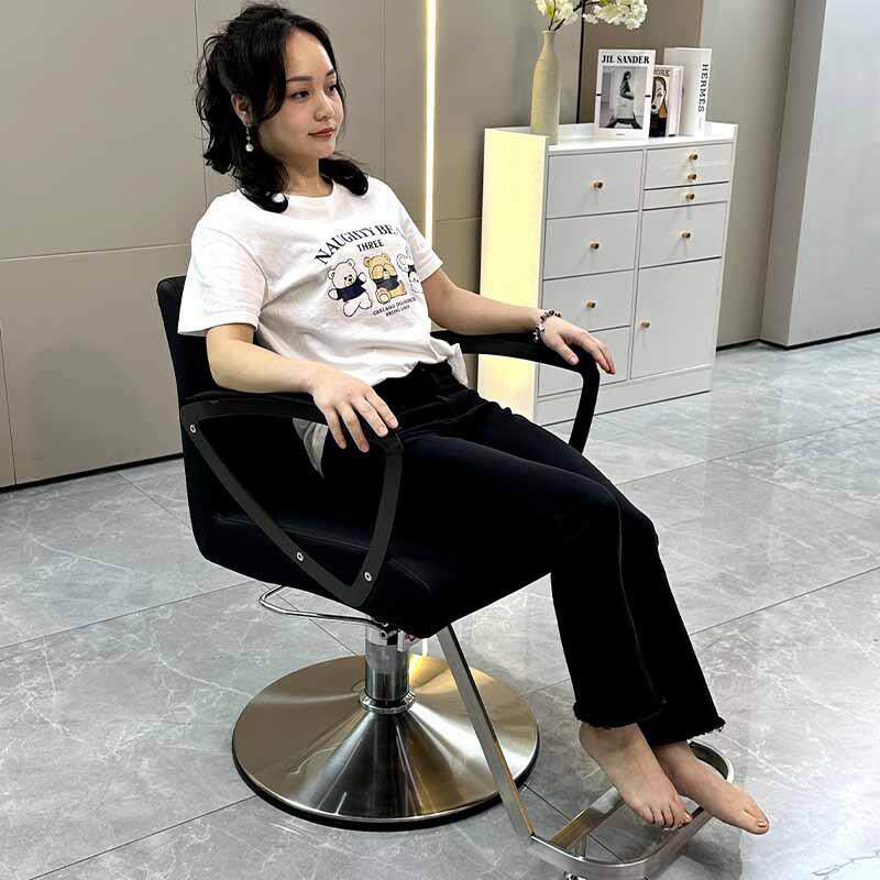 理发店椅子带扶手加厚座椅舒适带脚踏美发椅旋转可升降美发店椅子