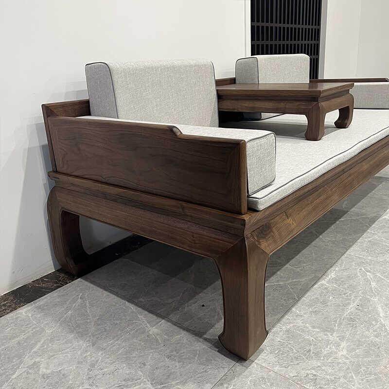 新中式罗汉床北美黑胡桃木罗汉榻现代简约禅意伸缩实木沙发床组合