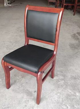 实木会议椅子培训椅将军椅橡木带扶手棋牌麻将红胡桃色中式办公椅
