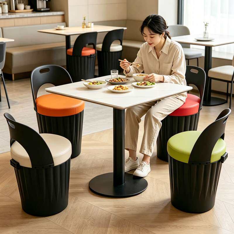 餐厅靠背椅子商用饭店餐椅可收纳油漆桶软垫塑料凳子酒吧椅等位椅