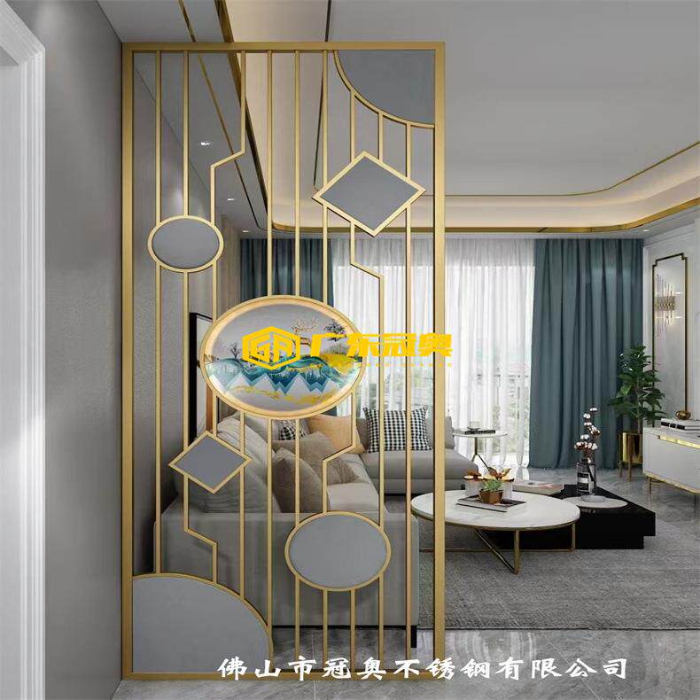 别墅楼梯间屏风隔断 简约创意入户玄关雕花客餐厅不锈钢装饰镂空