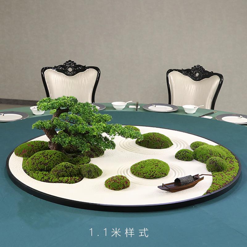 新中式餐桌中间转盘枯山水摆件酒店花造景装饰大圆桌花艺沙盘