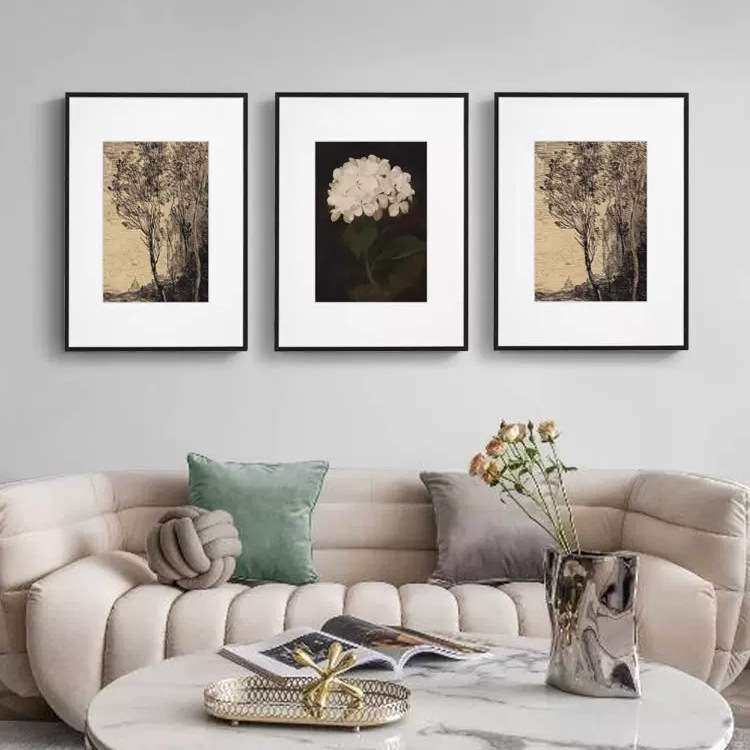 意境风景黑白复古植物小众艺术装饰画 现代客厅摆画玄关卧室挂画