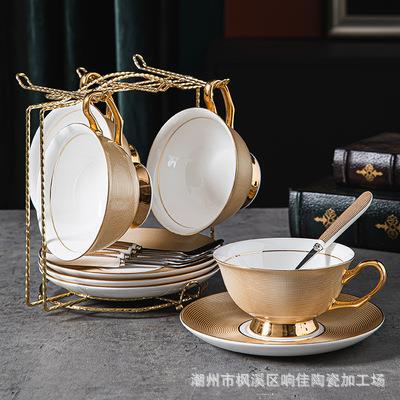 骨瓷耐高温咖啡杯碟 陶瓷英式下午茶杯美式杯碟套装送勺子架子