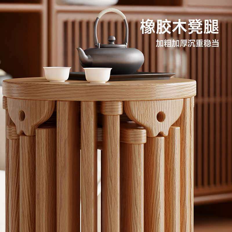 实木凳子可叠放圆凳新中式茶几滑轮椅子家用叠叠乐餐桌板凳