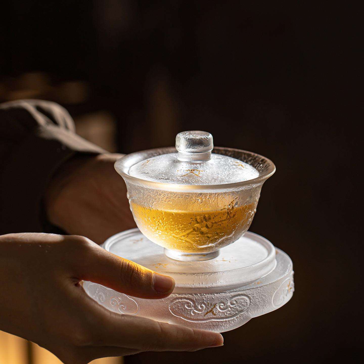 极素疏影落金泡茶盖碗古法琉璃喝茶杯子手工高档品茗杯家用主人杯
