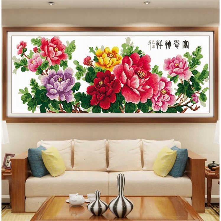 V45O纯手工十字绣成品花开富贵牡丹富贵祯祥客厅卧室挂画已绣好的