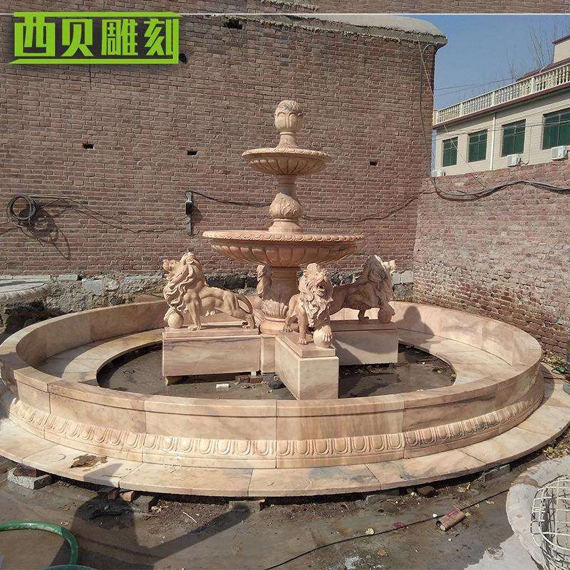 供应大理石晚霞红喷泉石雕简约雕塑厂家销售石材水景摆件假山