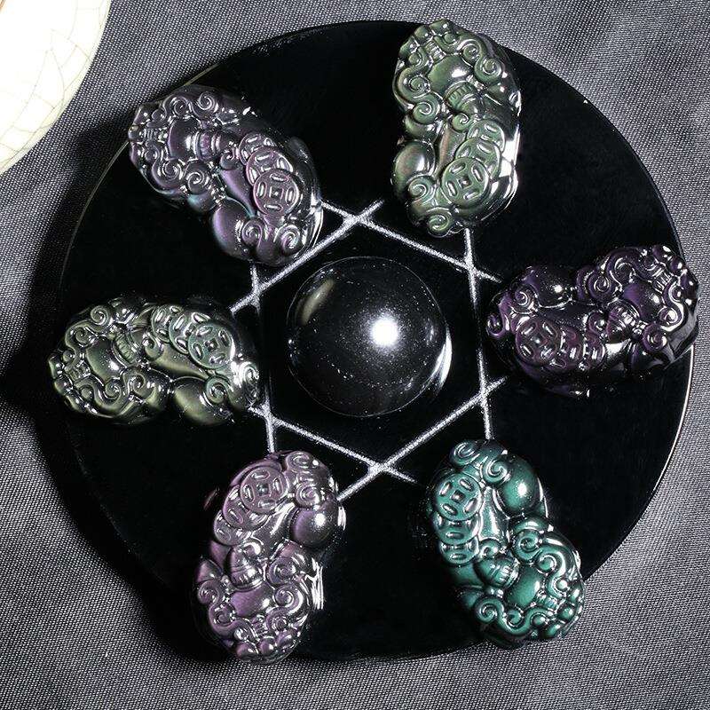 天然彩虹眼黑曜石三钱貔貅七星阵三钱皮丘家居摆件办公室饰品