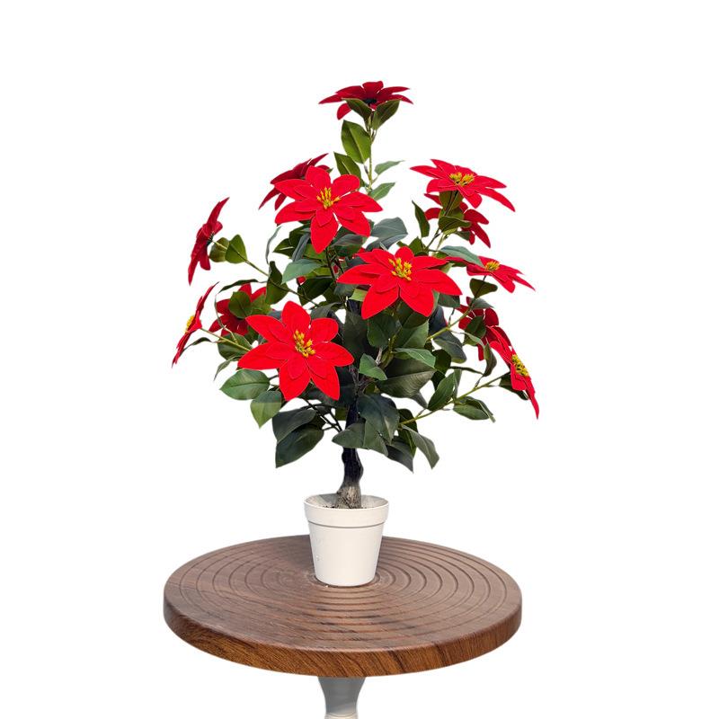 仿真花一品红盆栽圣诞红花客厅装饰假花绿植摆件北欧风节日摆设