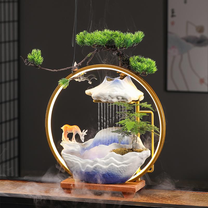 流水开业假山加湿器新中式喷泉送礼招财客厅办公室创意禅意摆件