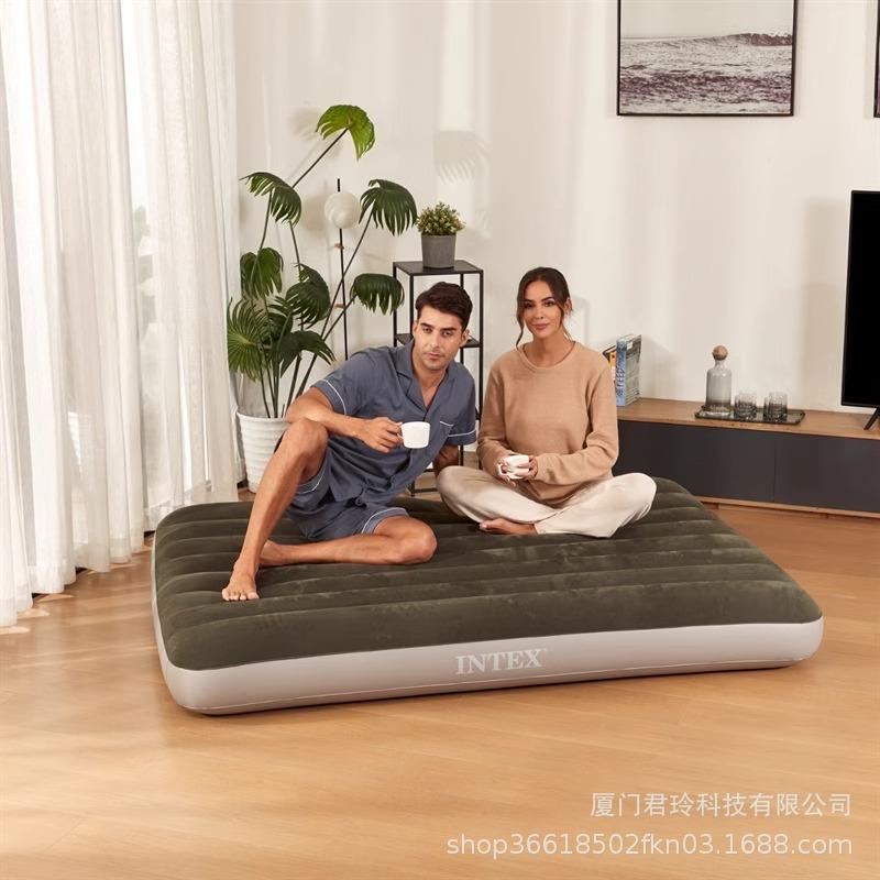 INTEX 64109 绿色加大双人植绒线拉空气床 气垫床 午休 野营床