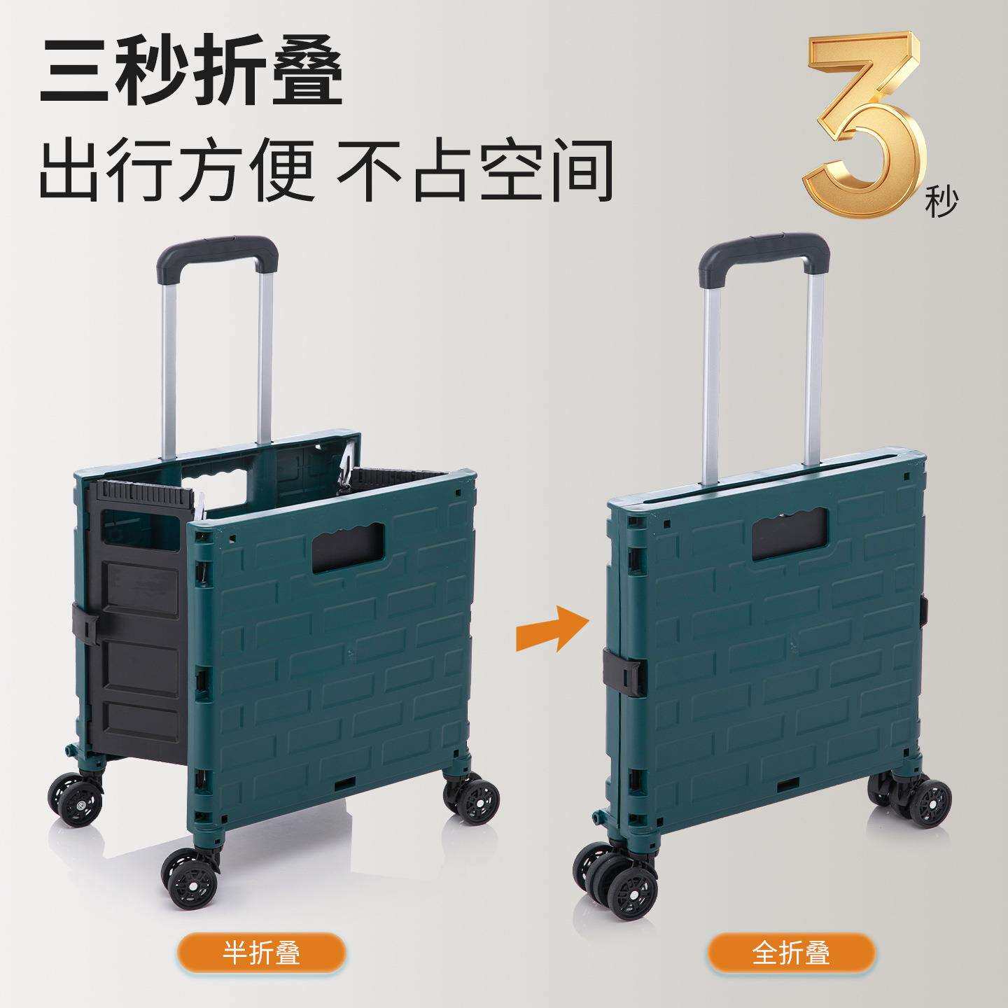 2025年新款PP折叠箱露营手拉车小型大容量储物箱轻便收纳箱万向轮