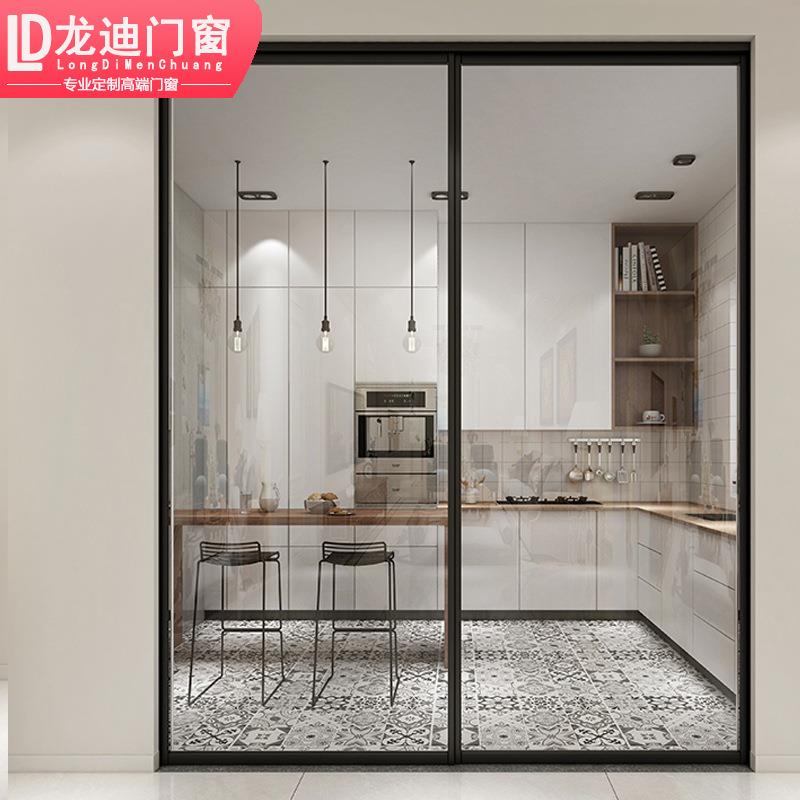 三联动玻璃推拉门地滑轮隔断吊轨折叠门移门铝合金门隔音平移门