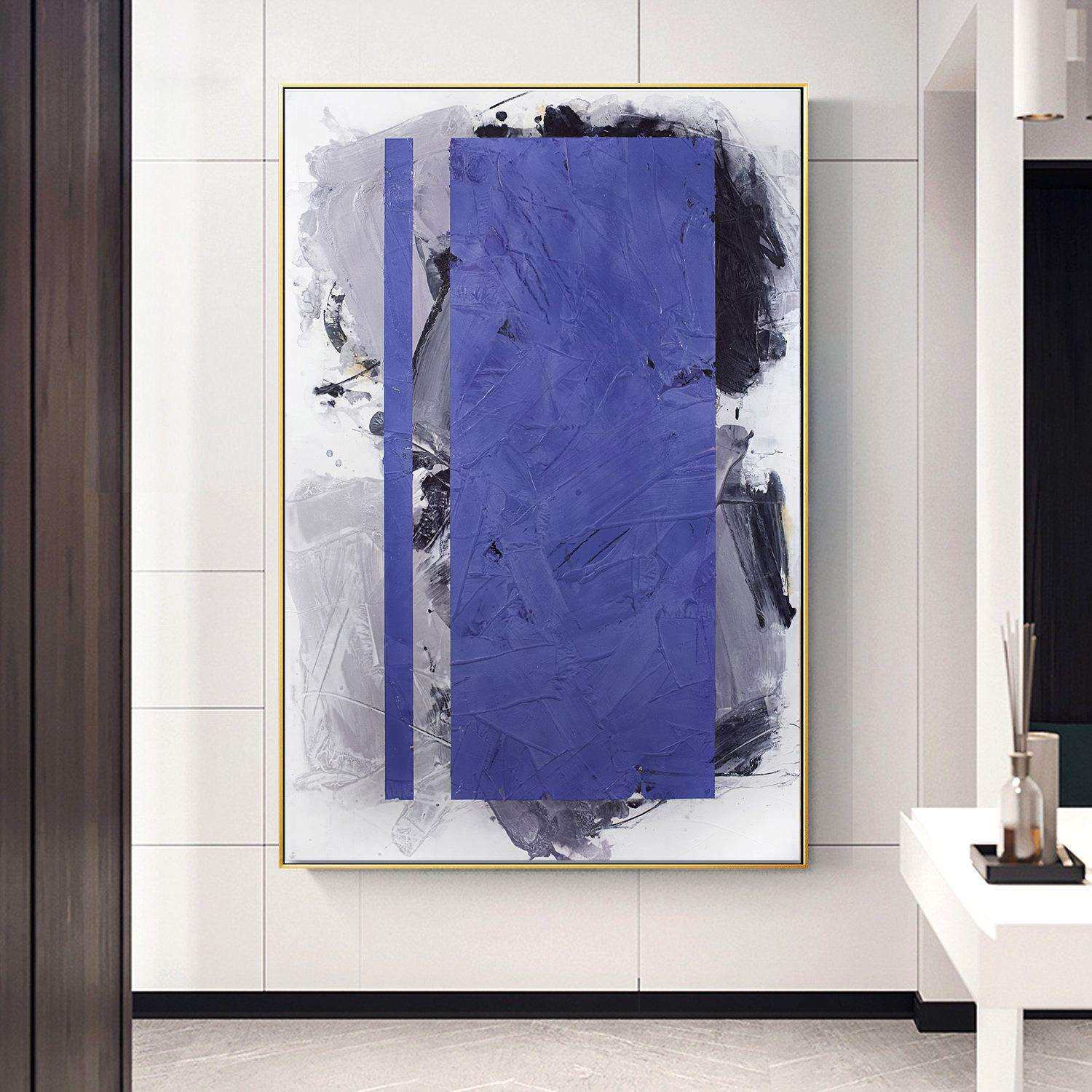 玄关装饰画深蓝手绘轻奢油画北欧画心艺术古典色彩酒店客厅挂画