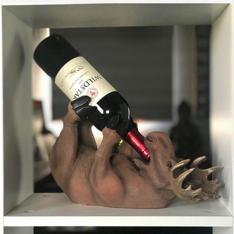 创意北欧复古仿真鹿红酒架家居用品装饰客厅酒柜树脂工艺品摆件
