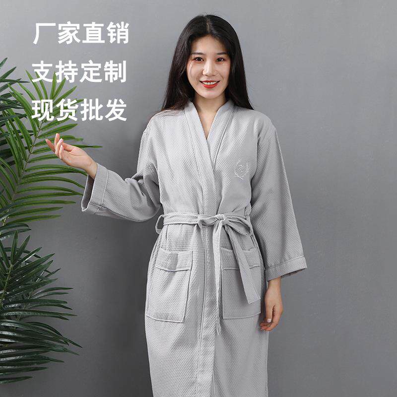 酒店浴袍全棉薄款小单刺绣LOGO男女通用长款浴袍柔软吸水速干浴袍