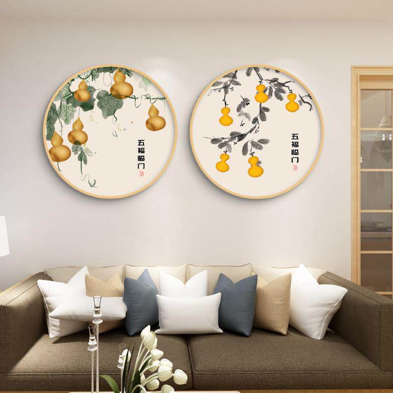 新中式玄关圆形装饰画轻奢大气葫芦挂画五福临门入户走廊餐厅画
